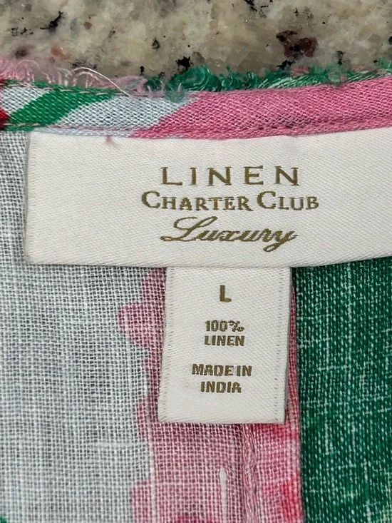 Charter Club Linen Luxury Women’s Pink Floral Sundress Yellow Green Spring L - Picture 2 of 10